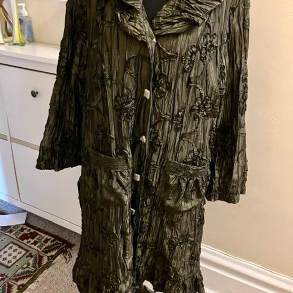 VINTAGE 90s Sensational Viscose Green Summer/Spring Coat - Picture 6 of 9